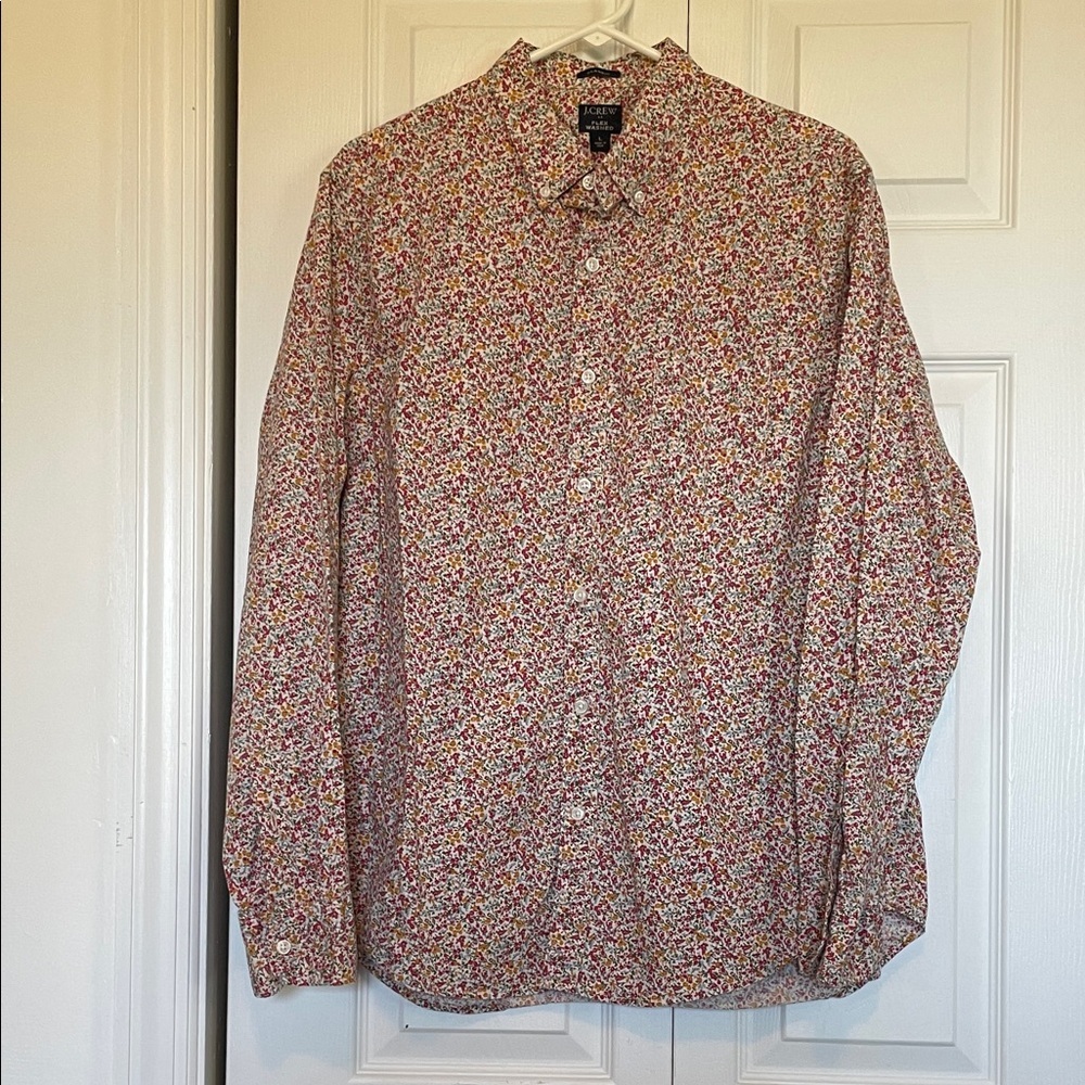 J. Crew flex washed classic floral pinks/reds button down sz L
